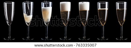Set of empty to full Champagne glasses