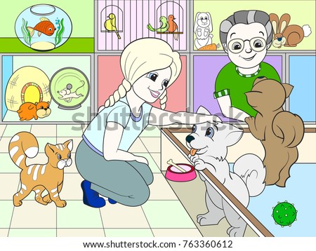 Children colored cartoon contact zoo vector. pet Shop