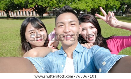 student smile and selfie happily in the school