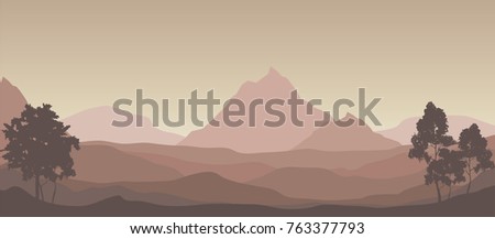 vector mountain landscape in brown colors with tree silhouettes vector nature illustration