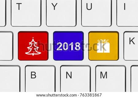 Computer keyboard with New Year keys - holiday concept