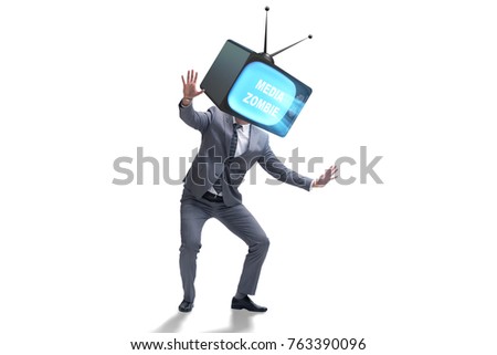 Media zombie concept with man and tv set instead of head