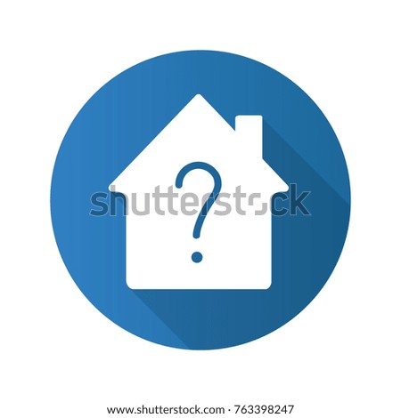 Housing problems flat design long shadow glyph icon. House with question mark inside. Raster silhouette illustration