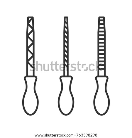Set of metal files linear icon. Thin line illustration. Contour symbol. Raster isolated outline drawing