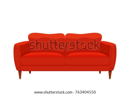 Sofa and couch red colorful cartoon illustration vector. Comfortable lounge for interior design isolated on white background. Modern model of settee icon. Royalty-Free Stock Photo #763404550