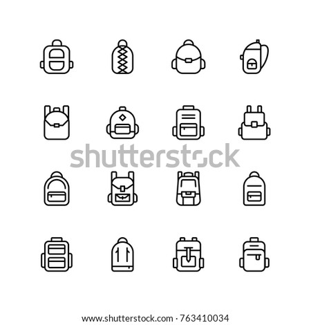 Backpack icon set. Collection of high quality black outline logo for web site design and mobile apps. Vector illustration on a white background. Royalty-Free Stock Photo #763410034