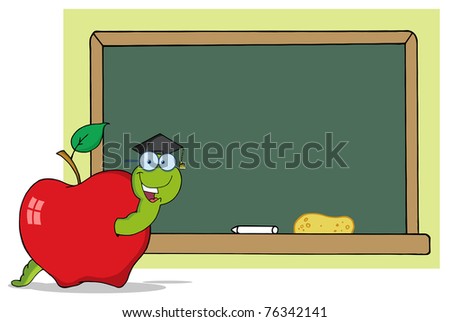  Happy Graduate Cartoon Worm In Apple And School Chalk Board