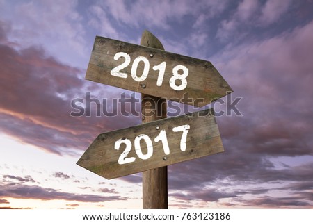 2018 direction signs with sky background.New year concept