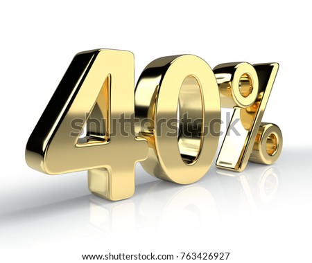 40 percent golden symbol isolated on white background. 3D rendering