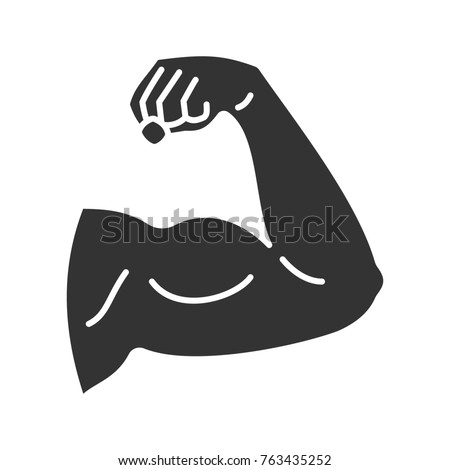 Male bicep glyph icon. Silhouette symbol. Negative space. Raster isolated illustration