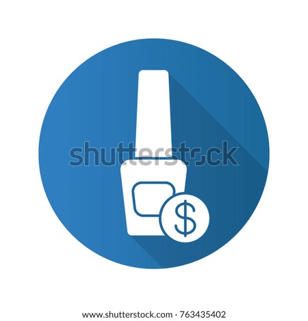 Nail polish price flat design long shadow glyph icon. Nail varnish with dollar sign. Raster silhouette illustration