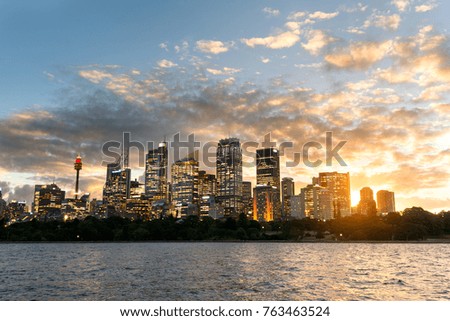 Sydney Australia cityscape at twilight, sydney view with botanic garden and bay at sunset, new south wales