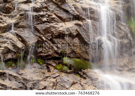 View of the waterfall of the veil of the bride, in the Valley of Valgaudemard, Ecrins National Park, Southern Alps, France