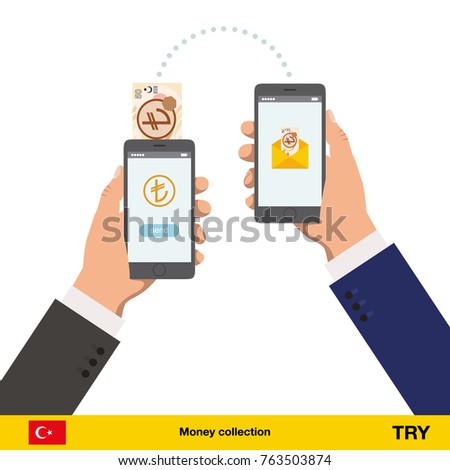 Mobile banking concept. lira banknote. Transferring Money vector illustration
