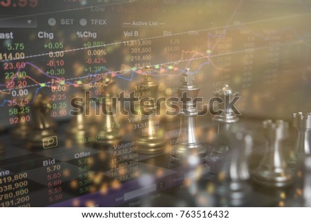 Chess board game concept of business ideas and competition and strategy plan success meaning, Stock financial statistic graph analysis data concept.
