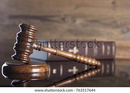 Law concept. Judges gavel and law symbols.