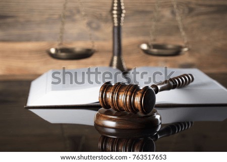 Law concept. Judges gavel and law symbols.