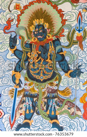 tradition Chinese painting on Chinese temple wall at Nakhonprathom province Thailand