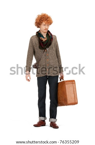 bright picture of handsome man with suitcase