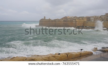 Photo from picturesque and fortified medieval fortress and Port of Saint Elmo on a stormy morning, Valletta, Malta