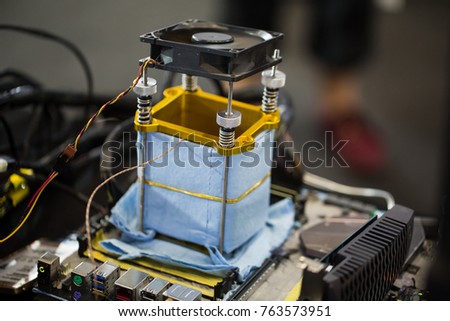 Computer overclocking maximum speed with liquid nitride.