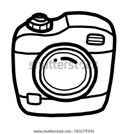 cute camera / cartoon vector and illustration, black and white, hand drawn, sketch style, isolated on white background.
