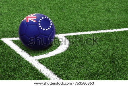 The flag of Cook Islands is depicted on a football, with a good place for your text