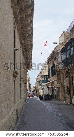 December 2016: Photo from iconic streets in fortified medieval city of Valletta, Malta