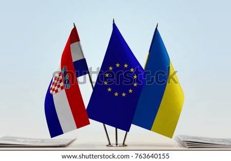 Flags of Croatia European Union and Ukraine