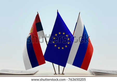 Flags of Serbia European Union and Russia