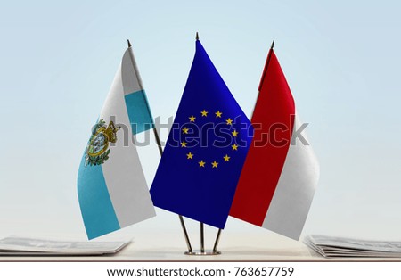 Flags of San Marino European Union and Monaco