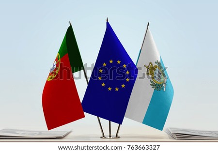 Flags of Portugal European Union and San Marino