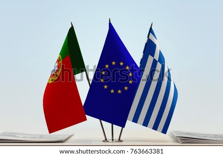 Flags of Portugal European Union and Greece