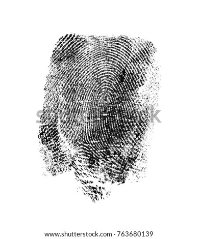 Black ink fingerprint isolated on white background, close up