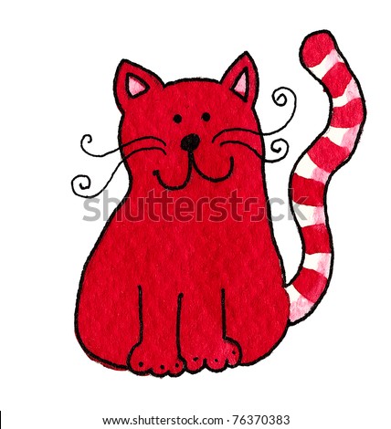 Acrylic illustration of cute red cat