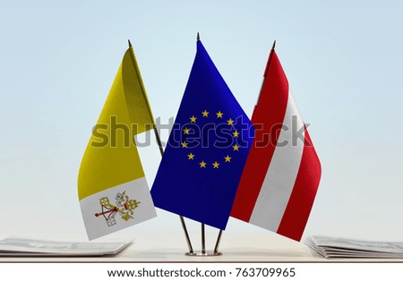 Flags of Vatican City European Union and Austria