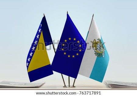 Flags of Bosnia and Herzegovina European Union and San Marino