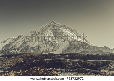Mountain landscape with beautiful nature. Himalaya mountain view, Sagarmatha national park, Nepal.