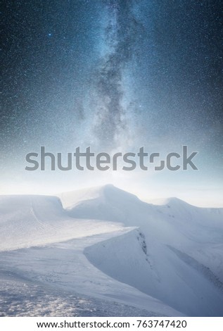 Mountain in the winter at the night time. Natural landscape in the winter time