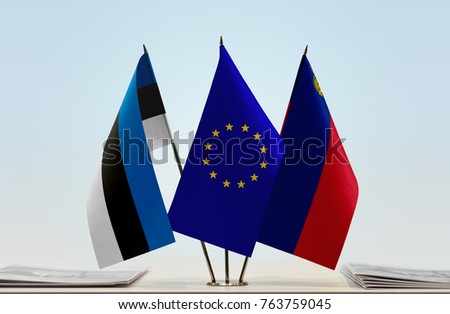 Flags of Estonia European Union and Liechtenstein