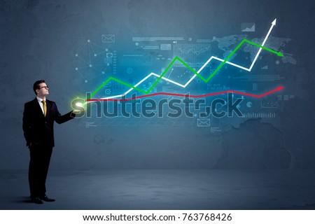 Caucasian businessman holding a stock-market, business and finance sign composition
