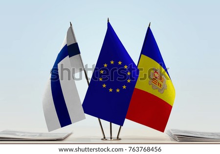 Flags of Finland European Union and Andorra