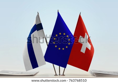 Flags of Finland European Union and Switzerland