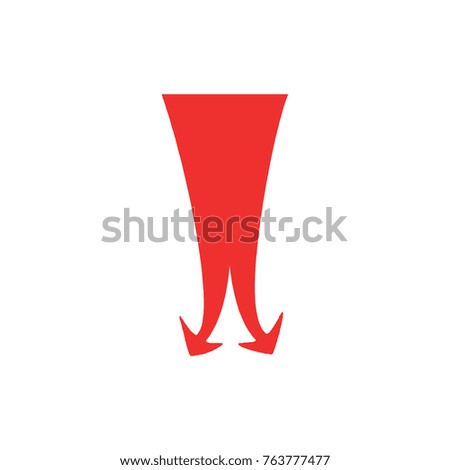 Curved red arrow vector icon on white background.