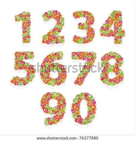 Joyful Decorative colorful numbers with balls from 1 to 0, vector clip art.