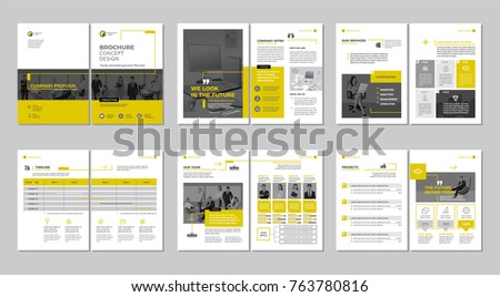 Brochure creative design. Multipurpose template with cover, back and inside pages. Trendy minimalist flat geometric design. Vertical a4 format. Royalty-Free Stock Photo #763780816