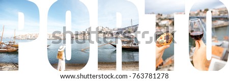Porto letters filled with pictures of famous places in Porto city, Portugal