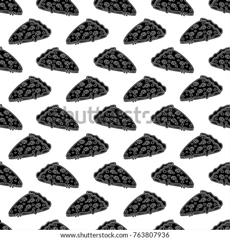 Abstract seamless pizza pattern for girls or boys. Creative vector background with italian pizza. Funny wallpaper for textile and fabric. Fashion pizza style. Monochrome, black and white picture