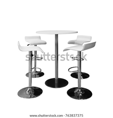 bar or office chairs and round table isolated on white background Royalty-Free Stock Photo #763837375