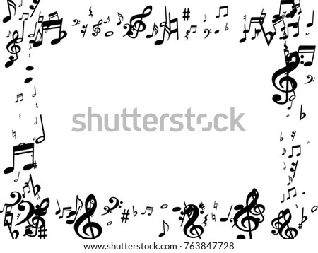 Black musical notes flying isolated on white background. Stylish musical notation symphony signs, notes for sound and tune music. Fresh vector symbols for melody recording, prints and back layers.